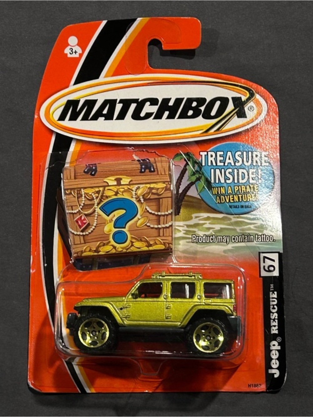 2005 Matchbox Green Jeep Rescue, MBX No. 67 “BURIED TREASURE”